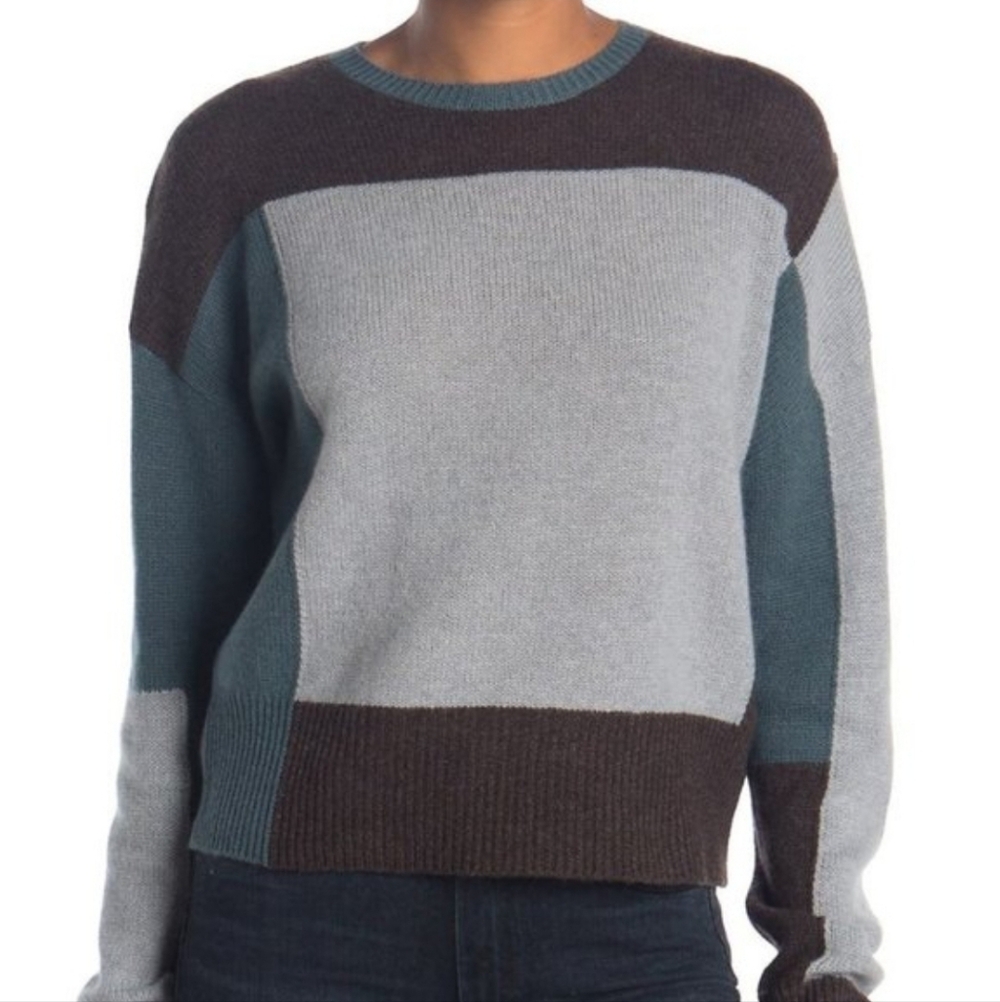 💛 360 Cashmere Blue and Brown Colorblock Sweater.‎ Size S